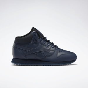 Adidasy Męskie Reebok Classic Leather Mid Ripple Granatowe/Królewski Niebieski PL 19YDVHG